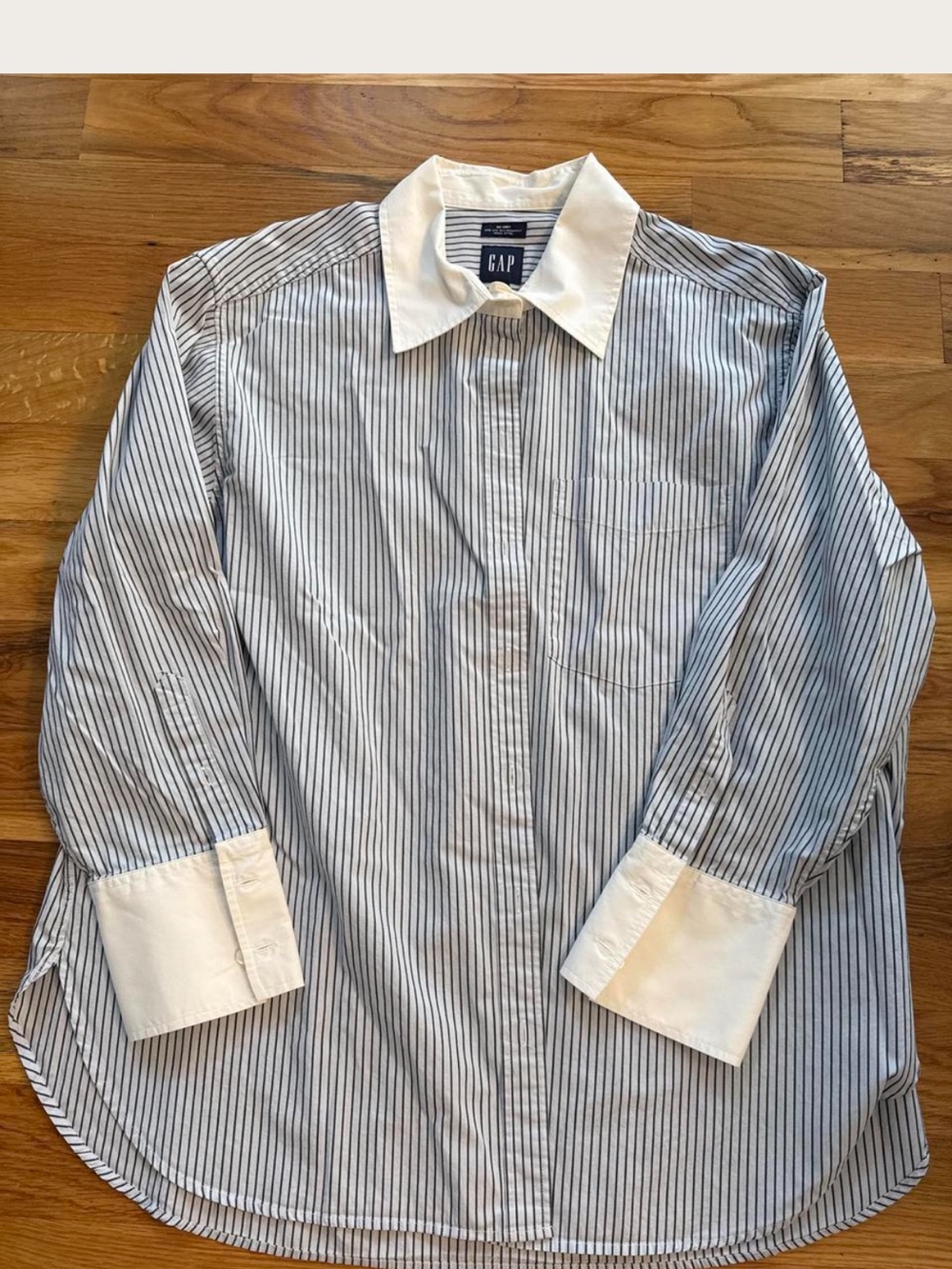 GAP Blue Pinstripe Dress Shirt with White Collar and Cuffs